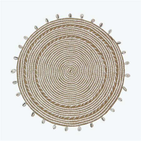 YOUNGS Paper Round Wall & Tabletop Mat with Shell Accent, White & Natural 61673